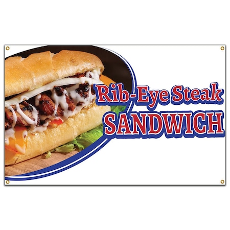Rib-Eye Steak Sandwich Banner Concession Stand Food Truck Single Sided